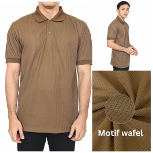 Kaos Polo Pria Waffle Kancing 2 Baris Kerah Polo Gaya Kerah Bulat Bahan Adem
