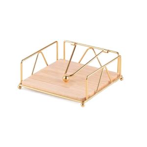 TRASTO Metal Flat Napkin Holder Wooden Base Square Paper Towel Dispenser Sturdy Modern Style Serviette Holder for Dining Table