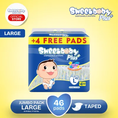SWEETBABY PLUS - TAPED DIAPER - JUMBO PACK - LARGE 42+4 PADS - DISPOSABLE DIAPER