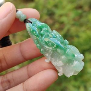 Lots Of Green on this Natural Type A Jadeite Pendant Necklace Crafted as Chinese Cabbage with Ruyi Symbols of Wealth rolling in good luck and prosperity certificate included weigh 15.27 grams 47.9 * 19.6 * 14.8 mm (pendant30)