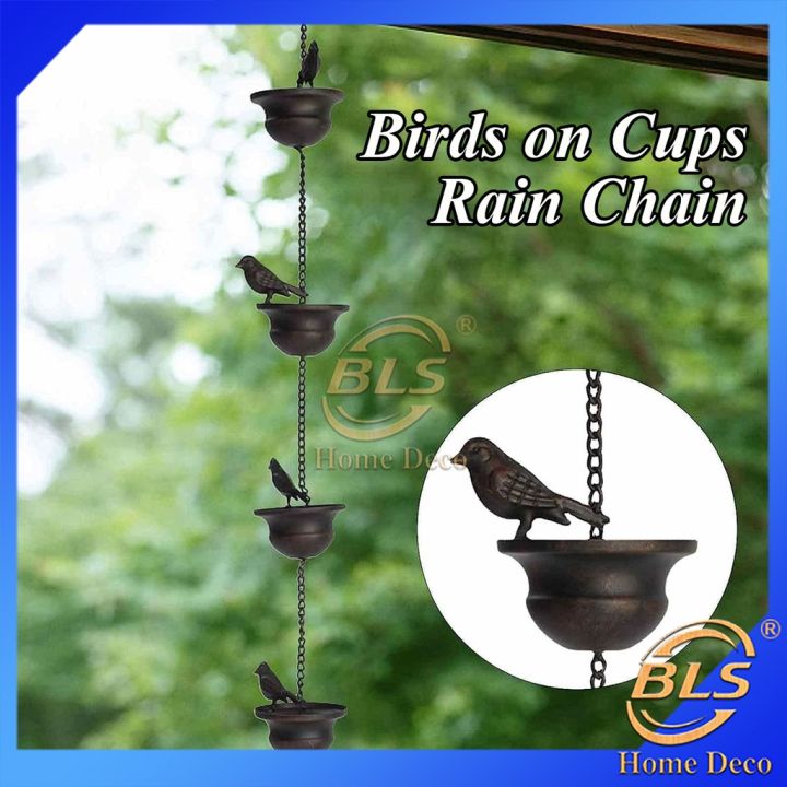 Birds On Cups Rain Chain Gutter Cup Metal Rain Chain Downspouts Drainage Outdoor Garden