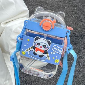 Hourser 470ML water bottle Cartoon Cute Little Bear Straw Cup Students Children Square water cup