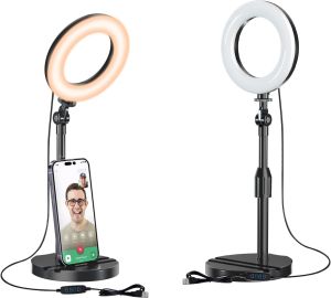 Desk Ring Light with Telescopic Stand Travel Desk Hola Light for Phone Selfie Lap Zoom Video Calls Makeup Tiktok Reels Live Streaming