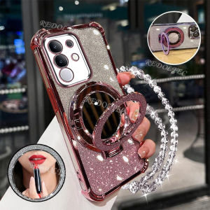 2025Case For VIVO Y29 4G New Gradient Glitter Casing With Mirror Makeup Magnetic Stand Holder Protector With Lanyard Bracket Shockproof Phone CoverUIK
