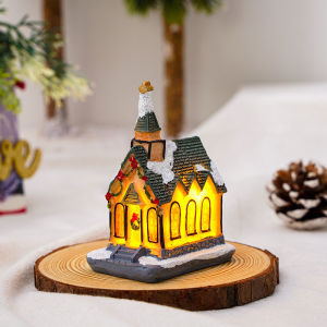 Quivlox Resin LED Christmas Gingerbread House Miniature Village Santa Claus House Model with Lighting Xmas Gift