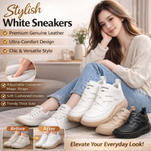 Womens Casual Shoes High Top Platform Sneakers Anti Slip White Cross Design Soft Leather Travel Walking Shoes