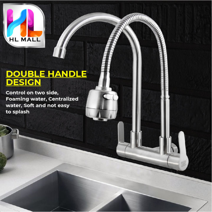 MCPRO PLUS SUS304 Stainless Steel Faucet WALL Twin Double Handle