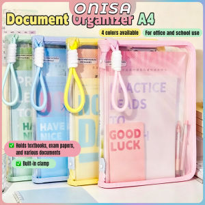 Onisa A4 Zipper File Bag with Built-in Metal Clip & Handle Large Capacity Transparent Document Pouch