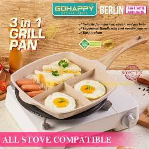 Fry Pan 3 Sekat Berlin Brunch Grill Frying Pan Berlin Panci Grill Pan (28 cm) Panci Multifungsi 3 in 1 Teflon Anti Lengket Ori Teplon Teflon Anti Lengket Wajan Anti Lengket Teplon Serbaguna Teflon Marble