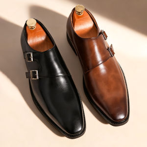 Classic Retro Dress Mens Monk Leather Shoes With Pointed Toe Buckle Business Office Wedding Comfortable Mens Oxfords Shoes2026