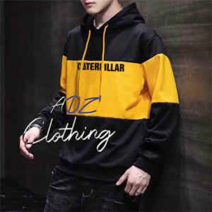 Jaket Hoodie Jumper Caterpilar Bahan Kain Flecee Warna Hitam Kombinasi Kuning