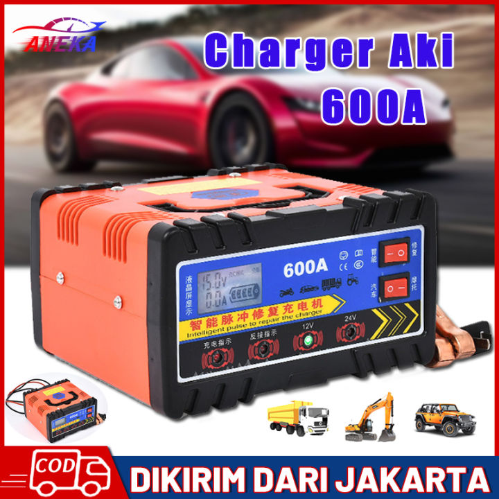Charger Aki Portable 12V-24V 10A Mobil Dan Motor LCD Indicator/ Cas Aki