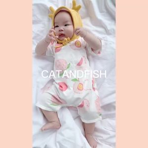 COD ชุดรอมเปอร์แขนสั้นผ้าฝ้ายสำหรับเด็กผู้หญิงชุดนอนบางสำหรับเด็ก 2024 ชุดจั๊มสูทสำหรับเด็กแรกเกิดรุ่นใหม่สำหรับฤดูร้อน Sem