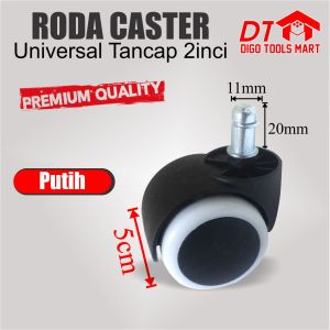 Roda Caster Tancap Kursi Kantor 2 Inch List Karet Putih