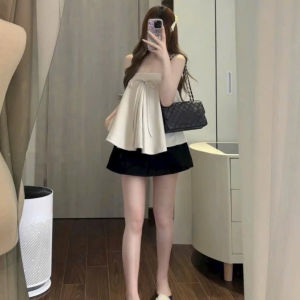 Set đồ nữ đi tiệc Set tiểu thư áo babydoll nơ 2 dây Tuyết Mưa kèm chân váy mini có quần trong