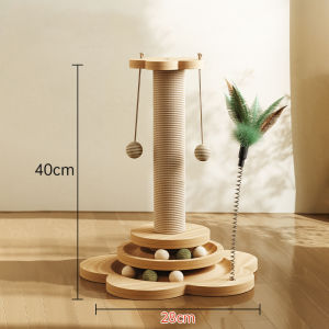 Cat Scratcher Post Wooden Base Cat Scratch Play Tree Climbing Rack Sisal Rope with Catnip Ball Pet Toy