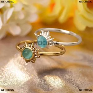 [COD] WEICHENG Stainless Steel Sun Opal Rings For Women Gold Color Couple Rings Aesthetic Engaement Wedding Ring Jewelry Party Gift Bague Femme