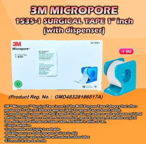 (1 PIECE) 3M 1535-1 Micropore Surgical Tape [WITH Dispenser]
