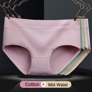 NOVAWEAR 4pcs ผ้าสีพื้น กางเกงในผ้าฝ้าย ชุดชั้นใน ไร้รอยต่อ บรีฟเอวกลาง ระบายอากาศได้ดี ชุดชั้นในผู้หญิง สาว