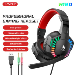 (HD1)T-WOLF Thunder Wolf H120 Computer light-up gaming headset with microphone over-ear wired headphones for esports and PUBG