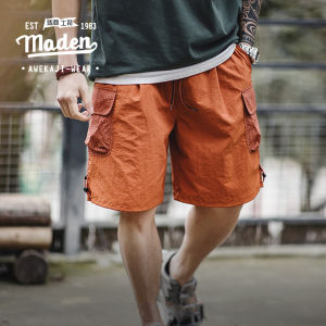 MADEN brand mens youth 2025 summer new seaside vacation American retro sunset orange straight leg shorts loose nylon five point beach pants