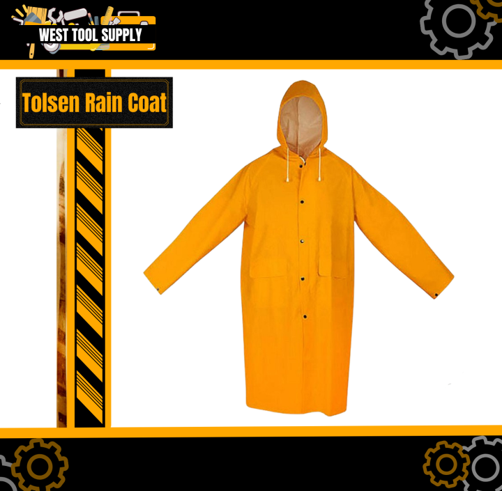 Tolsen Rain Coat with 2 Side Pockets and Zipper (Large - Yellow) Rain  Protection Coat 45097