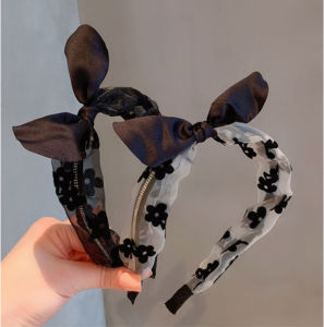 Women Fairy Lace Flower Headband Rhinestone Hair Band Rabbit Ears Retro Hair Hoop Hair Accessories