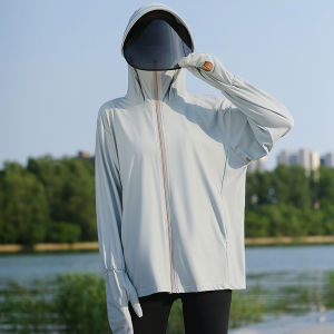 ชุดกันแดดผ้าไหมน้ำแข็งกลางแจ้งสําหรับผู้หญิง เสื้อแจ็คเก็ตแขนยาว เสื้อกันแดดปลายนิ้วยาวปานกลางหลวม