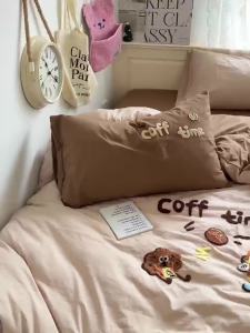 ABS Washed Cotton Towel Embroidered Four-Piece Set Cartoon Towel Embroidered Duvet Cover Student Dormitory Bed Sheet Single Bed Fitted Sheet Three-Piece Set LZD