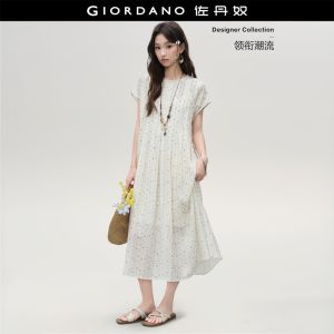 GIORDANO Women Dresses Two-Piece Set Floral Maxi Dresses Short Sleeve Tie Waist Fashionable Casual Dresses 18466817
