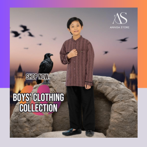 BAJU STELAN ANAK LITTLE BOY DAILY OUTFIT NIBRAS CHESA BROWN ROSE / BAJU NGAJI ANAK COWOK LENGAN PANJANG BOYS SET ATASAN & CELANA FRESH & CUTE