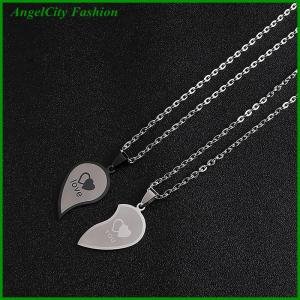 AngelCity Fashion Store Couples Jewelry Heart Necklaces Couple Necklace Stainless Steel Engraved Love Pendants Necklace Valentines Day