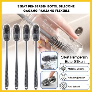 Sikat Pembersih Botol Silikon Gagang Panjang / Bottle Brush Silicone / Alat Penggosok Pengangkat Kotoran Gelas Cangkir Tumblr Thermos Anti Bakteri Penyikat Sela Tutup Minum Dot Susu Bayi Super Lembut Multifungsi - GP Mall
