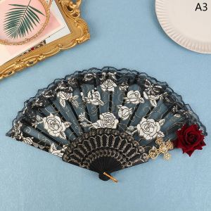 GOXBERK Đạo cụ cosplay NGHỆ THUẬT Nữ Tuyệt đẹp Sân Gothic tối Đạo cụ chụp ảnh Trang trí nhà cửa Phong cách Châu Âu Quạt Ren Lolita Quạt gấp hoa hồng ren Quạt cầm tay khiêu vũ Quạt gấp