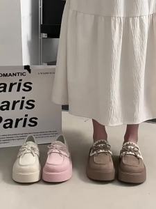 WomenS 2026 Spring New Thick-Soled Height-Increasing Loafers With Bowknot Embroidery And Skirt