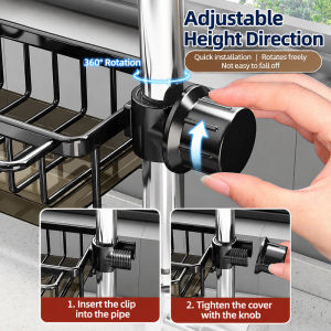 Kitchen Faucet Storage Rack Adjustable Sink Organizer Space Saving Water Tap Holder Shelf for Soap Sponge Cleaning Brush and Kitchen Accessories