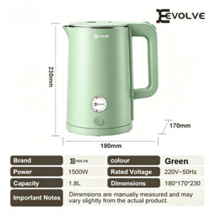 Electric Kettle 1.8L Capacity Electric Heater Stainless Steel