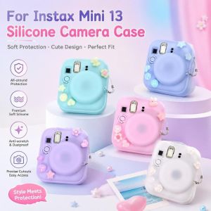 DOOUR Lỗ Charm Tự Làm Vỏ máy ảnh Silicone mềm có nắp ống kính Vỏ máy ảnh  tức thì Sự gắn kết quyến rũ Vừa vặn Ốp máy ảnh tự làm Cho Máy ảnh Fujifilm Instax Mini 13  Ảnh Hàng Ngày