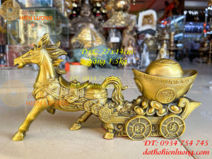Tượng ngựa kéo xe tiền bằng đồng phong thủy 2 cỡ bé dài 17cm cao 11cm nặng 0.8kg to dài 27cm cao 14cm nặng 1.5kg