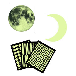 1Set Luminous Moon and Stars Wall Stickers Self-Adhesive DIY Green Glow Stickers for Ceiling Wall Decorations for Kids Bedroom