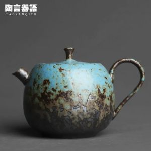 FFBH Chinese Style Retro Stoneware Persimmon Shape Hand-Held Teapot Handmade Pottery Kiln Personalized Tea Maker 7P3H9