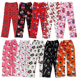 Y2K Hello Kitty Flannel Pajama Pants Cozy Lounge Wear Dorm Essential Cute Cartoon Social Media Fashion  Mix & Match Prints