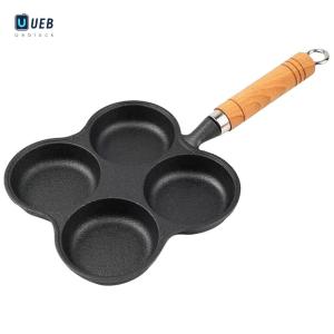 Ueblock✈ 4-Hole Breakfast Burger Egg Pancake Maker Wooden Handle Non Stick Hamburg Bread Breakfast Maker Multifunction Hamburger Steak Pan for Gas Stove Induction Cooker