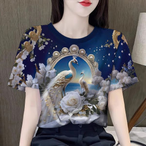 เสื้อสงกรานต์2568 รูปแบบนกยูงที่เป็นมงคล เสื้อยืด oversize เนื้อผ้าซับเหงื่อ เสื้อสงกรานต์