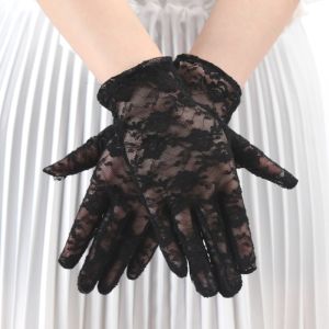 SHUNAICHI Women Lace Short Tulle Black Summer Uv-proof Driving Gloves Female Thin Fishnet Mesh Gloves Fashion Full Finger Mittens
