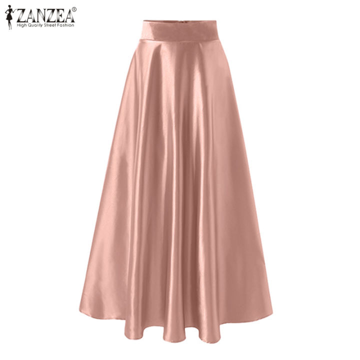 Muangee Women Evening Cocktail Silky Satin Long Maxi Skirt Corset Swing Pleated  Skirts ZANZEA #6