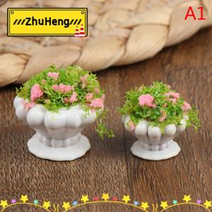 zhuheng 2pcs Dollhouse đồ nội thất phụ kiện 1:12 Mini cây xanh Bonsai Chậu hoa