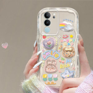 เคส Vivo V29 V30 V40 V27 V23 5G เคส Vivo V40 30 V27 Pro เยลลี่กันกระแทกแบบใสพร้อมตัวปกป้องกล้องถ่ายรูป Diy เคสโทรศัพท์ขอบครีมตุ๊กตาสามมิติใสกันการตก