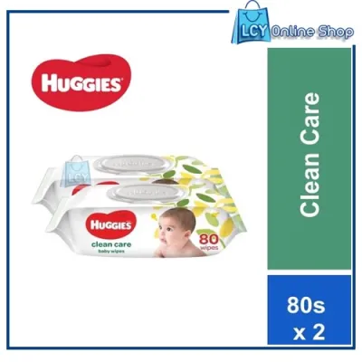 Huggies Baby Wipes Clean Care Wet Tissue 80s x 2pkt Tisu Basah