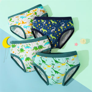 Magic Selection Kids 4Pcs Boys Underwear Brief Pure Cotton Cartoon Print Cotton Antibacterial Safety Brief 2-15 Years